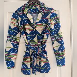 Vintage Sears Blazer Button Jacket Coat 60's Era Neon Pink Green Blue Print Bold